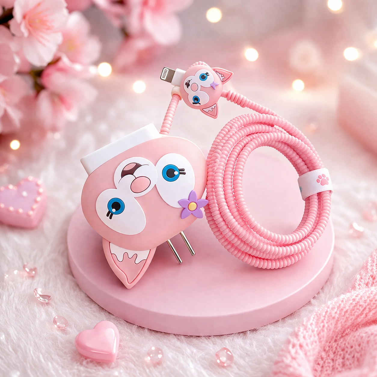 Pink Cat Charger Protecter
